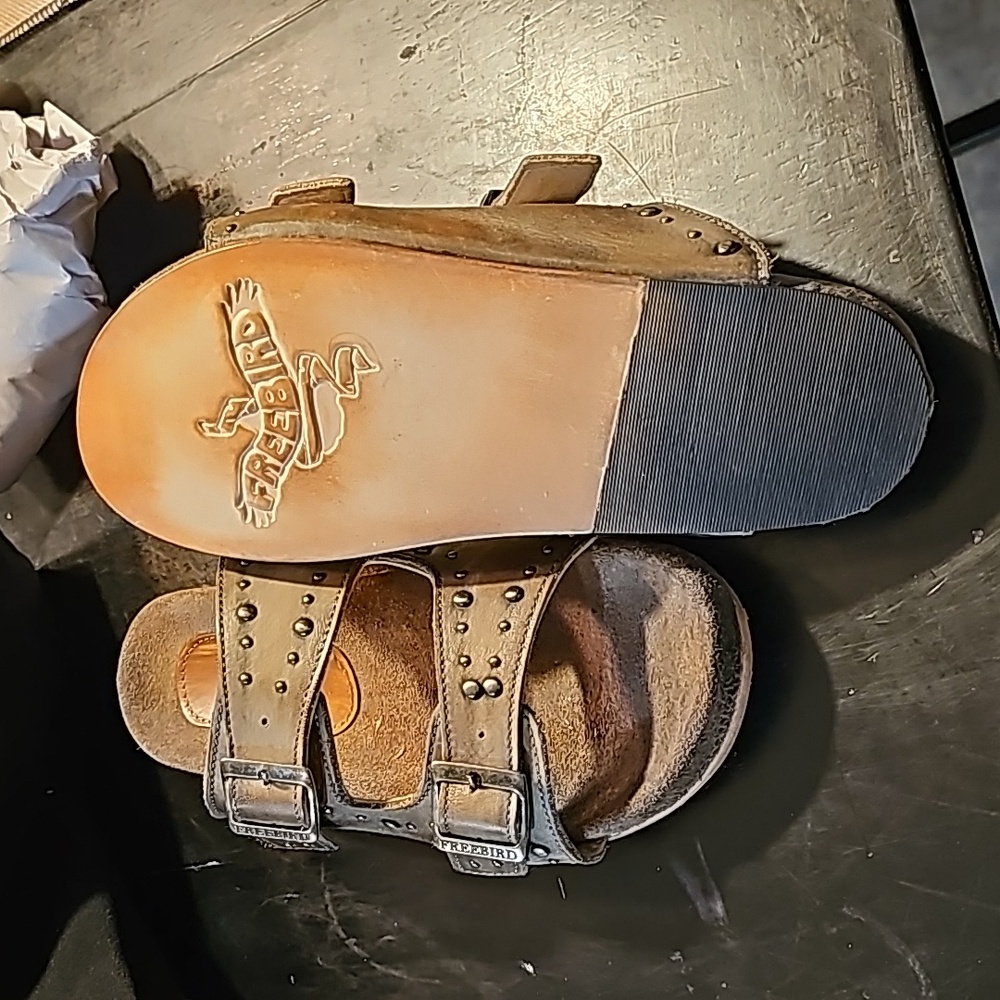 Freebird by Steven Taupe Studded Double-Buckle Slide Sandals - Picture 2 of 5